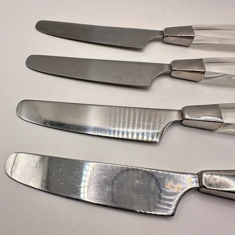 Set of 4 Modern Clear Acrylic Handle Stainless Steel Steak Knives 8.5 Inch